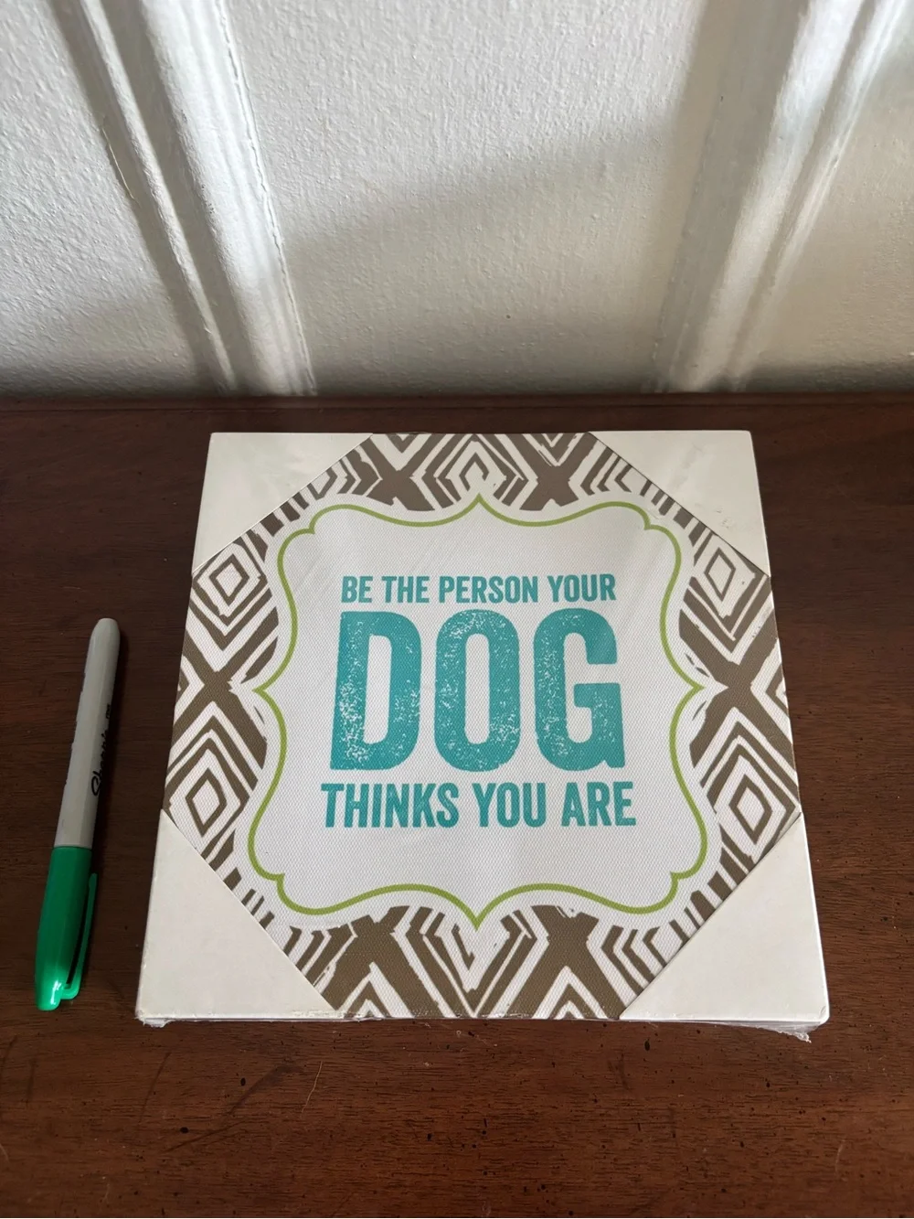 Two's Company Teal, Brown and Green Dog Quote Wall Art